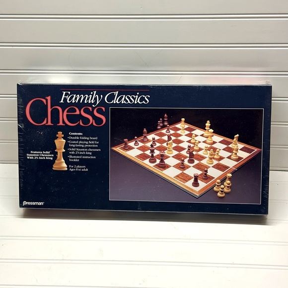 Family Classics Chess Board Game features Solid Staunton Chessmen w/ 2 5/8” King - Picture 1 of 5